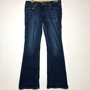 Paige Canyon Boot Petite Dark Wash Button Flap Pockets Flare Stretch Jeans Sz 27